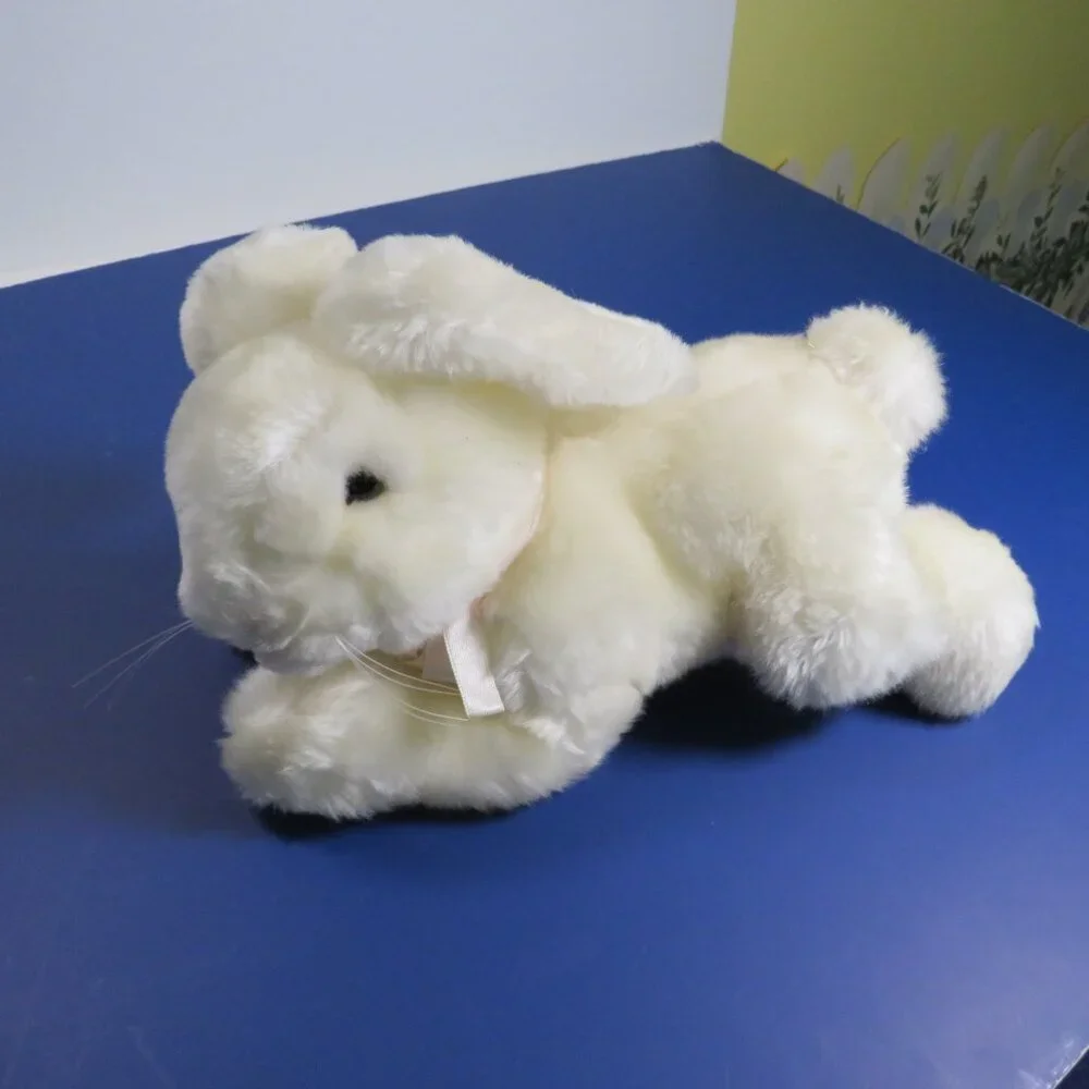 Vintage white bunny with plastic whiskers lying down Very Soft Easter REALISTIC